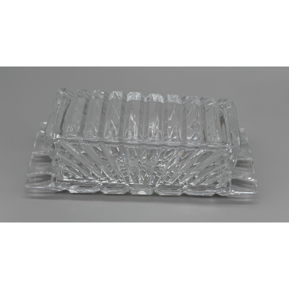 Vintage Barski Alexandra Crystal Covered Butter Dish Heavy Ribbed Fluted Lid